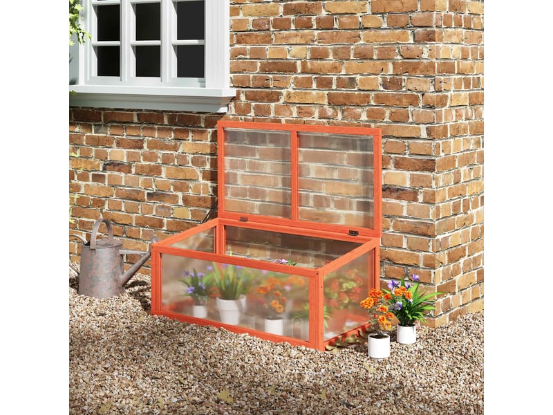  Serre frühbeet en bois et polycarbonate - orange - résistant aux intempéries - toit ouvrant 90x46x40cm - Conforama B