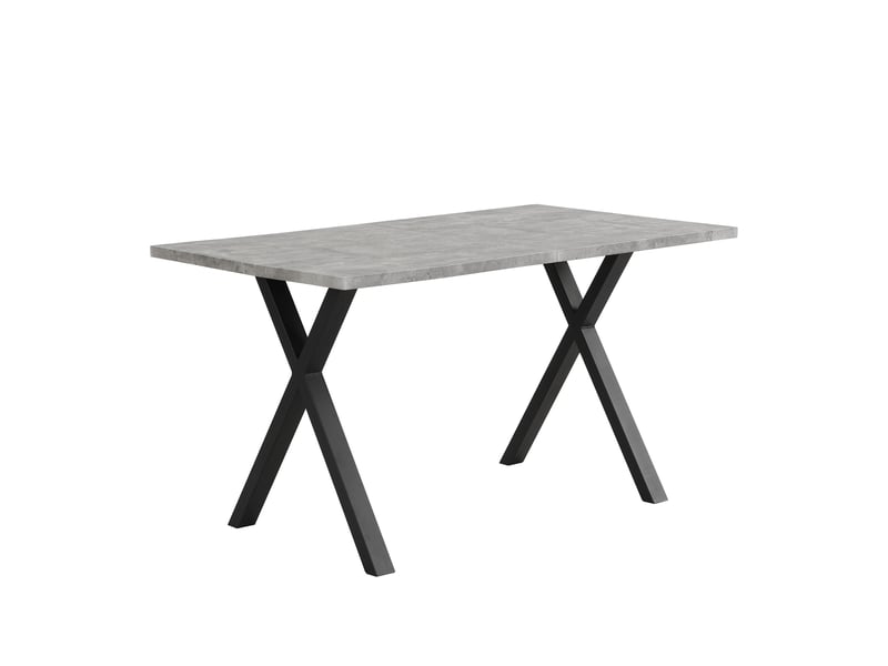  Table à manger rectangulaire avec piètement croisé - lpospi - style industriel, mdf effet béton et noir 140 × 80 × 76 cm  - Conforama A