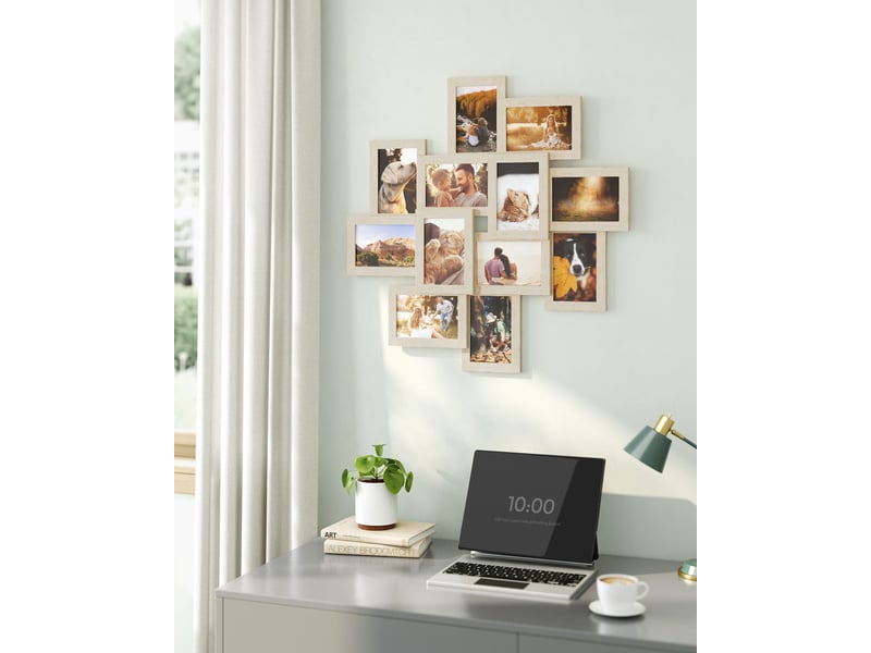  Lot de 12 cadres pêle-mêle décoratifs mural 63,3 x 63,3 cm en mdf beige 12_0011976  - Conforama C