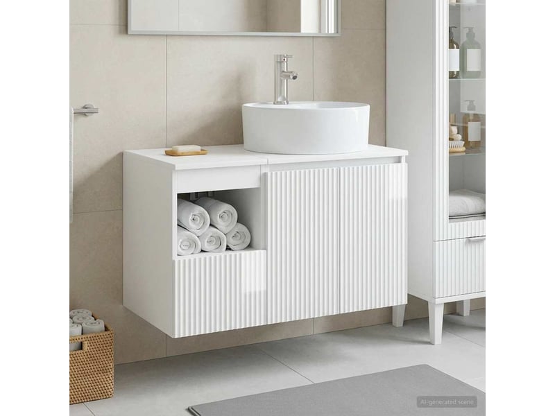 Ensemble de mobilier de salle de bain 2 pc blanc brillant cf64004 - Conforama B