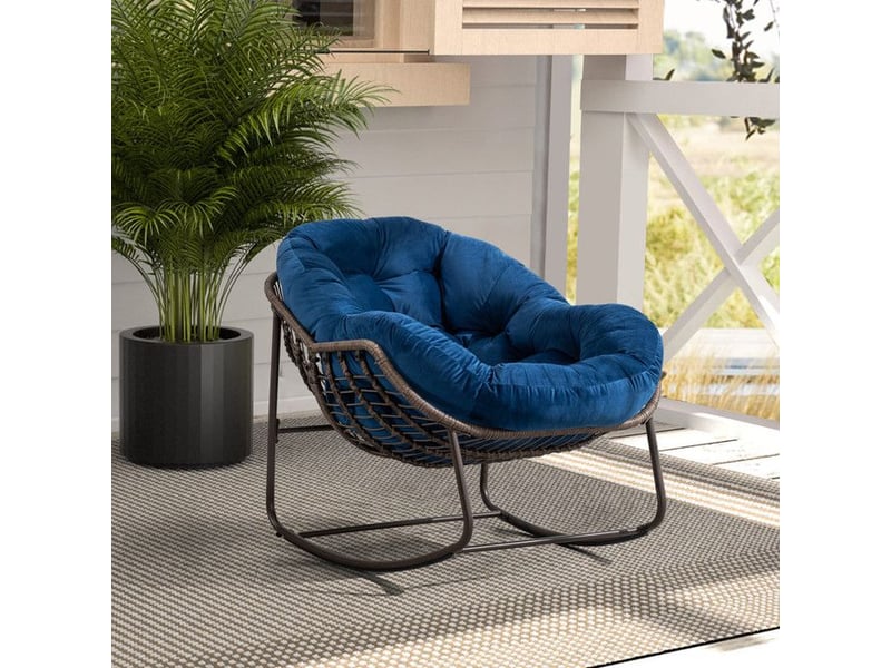  Fauteuil à bascule d'extérieur en rotin, pour le porche, le salon, la terrasse ou le jardin, bleu marine  - Conforama B