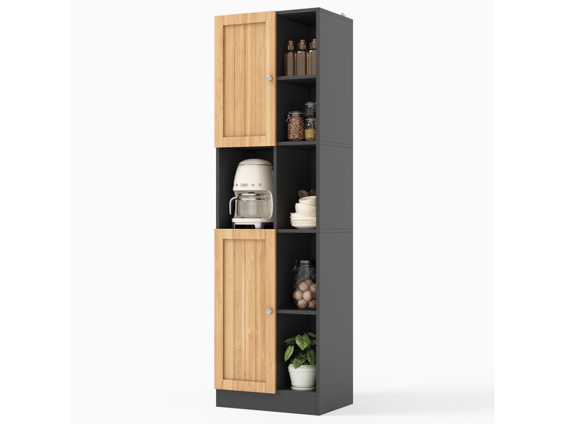  Meuble d'angle cuisine, colonne de rangement étroite 170cm, anthracite et chêne, 2 portes (sans matelas).  - Conforama A