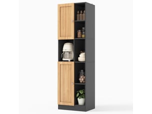 Meuble d'angle cuisine, colonne de rangement étroite 170cm, anthracite et chêne, 2 portes (sans matelas).
