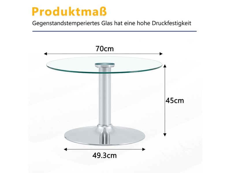  Table basse ronde en verre trempé et métal argenté, 70 x 70 x 45 cm  - Conforama E