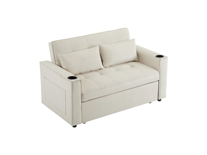 Canapé convertible 2 places beige en velours, canapé-lit multifonction avec rangement intégré pour salon - Conforama A