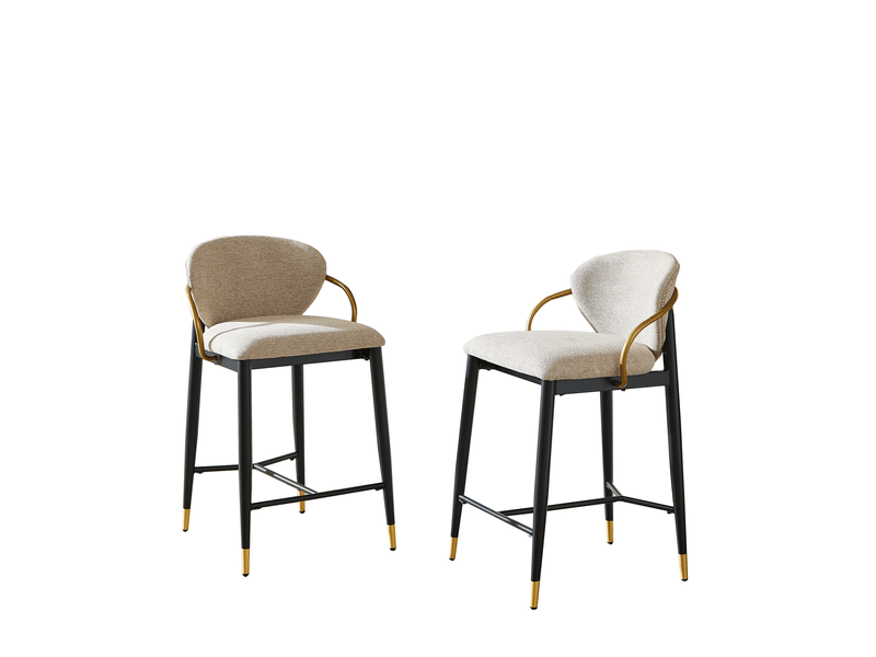  Lot de 2 tabourets de bar 57x52x87 cm, hauteur réglable, dossier, repose-pied, métal et chenille, marron clair et noir  - Conforama A