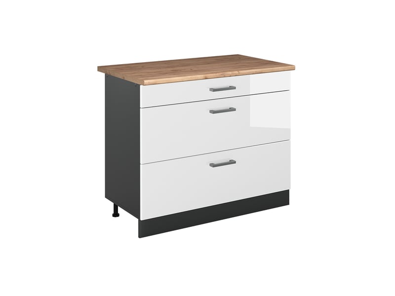  Vicco meuble cuisine, blanc haute brillanceanthracite, 100cm plan de travail chêne doré  - Conforama A