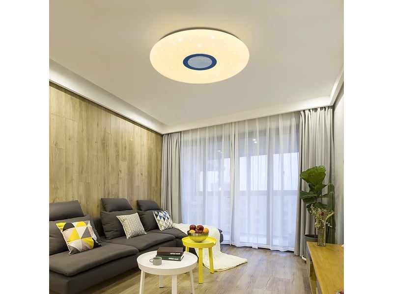  Plafonnier led 36 w à changement de couleur – effet ciel étoilé et musique | lampe de plafond avec télécommande et haut-parleur bluetooth – ø 40 cm  - Conforama B