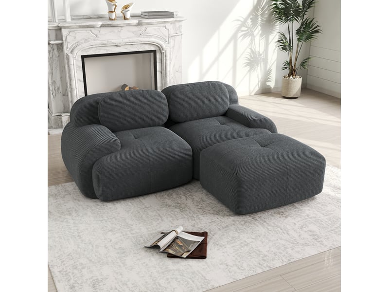  Canapé d’angle modulable modenvie 2 places en velours côtelé gris 208 x 178 x 70 cm  - Conforama B