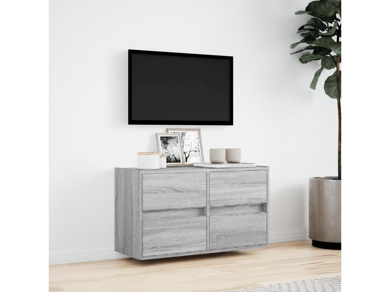  Meuble tv - banc tv - meuble de rangement mural avec lumières led sonoma gris 80x31x45 cm  - Conforama D