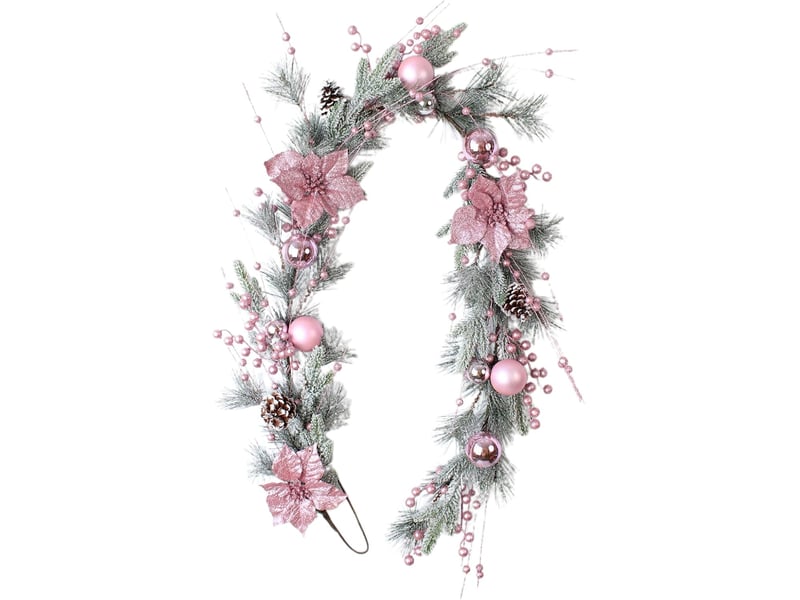  Guirlande de noël rose artificielle 1,8 m avec pommes de pin, nœud et baies, décoration maison noël  - Conforama A