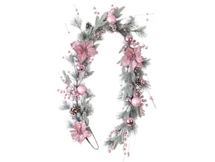 Guirlande de noël rose artificielle 1,8 m avec pommes de pin, nœud et baies, décoration maison noël