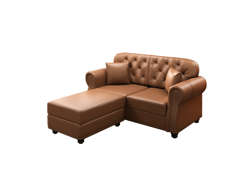  Canapé chesterfield 2 places + 1 pouf en simili cuir marron, 160 cm Fay Lum - Conforama A