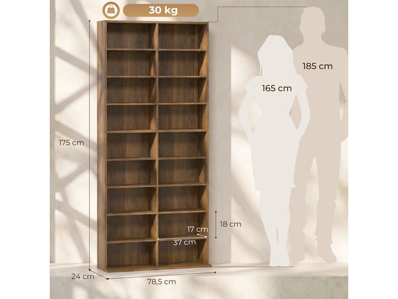  Rangements pour cd et dvd 18 compartiments 78,5x24x175cm noyer foncé  - Conforama E