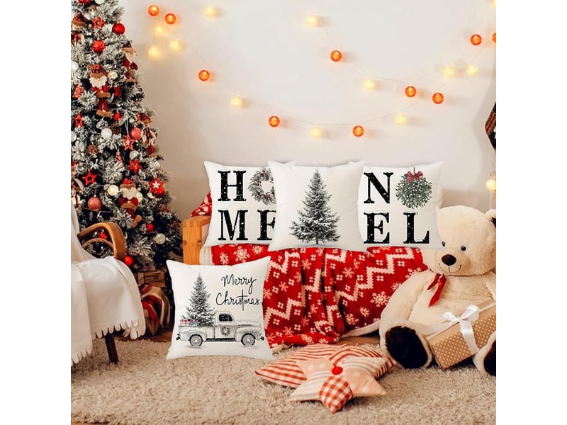  Coussins de noël, housses de coussin décoratives pour canapé, lit et maison - décoration de noël 45 x 45 cm, blanc  - Conforama D