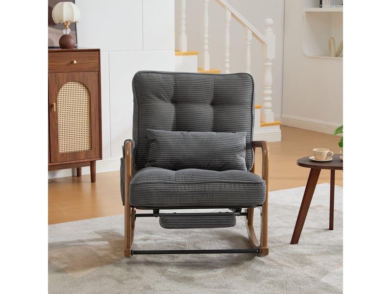  Rocking-chair avec repose-pieds, dossier réglable 3 positions et poche latérale en velours côtelé gris  - Conforama E