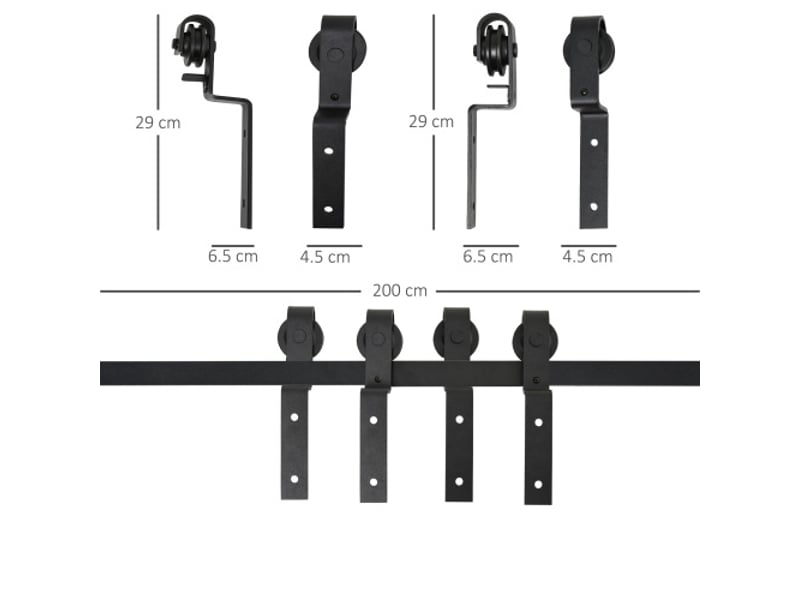  Système de porte coulissante pour porte en bois en acier carbone noir avec rail et 9 accessoires, kit de ferrure moderne pour intérieur  - Conforama B