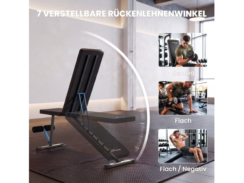  Banc de musculation réglable 115 x 32,5 cm – noir – dossier 7 positions, extension jambes pliable  - Conforama E