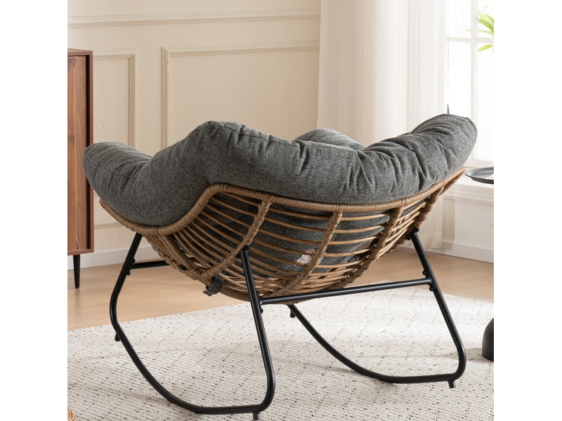  Fauteuil à bascule ulevr papasan en chenille gris, structure métallique, 98 x 102 x 77 cm, charge 120 kg  - Conforama E