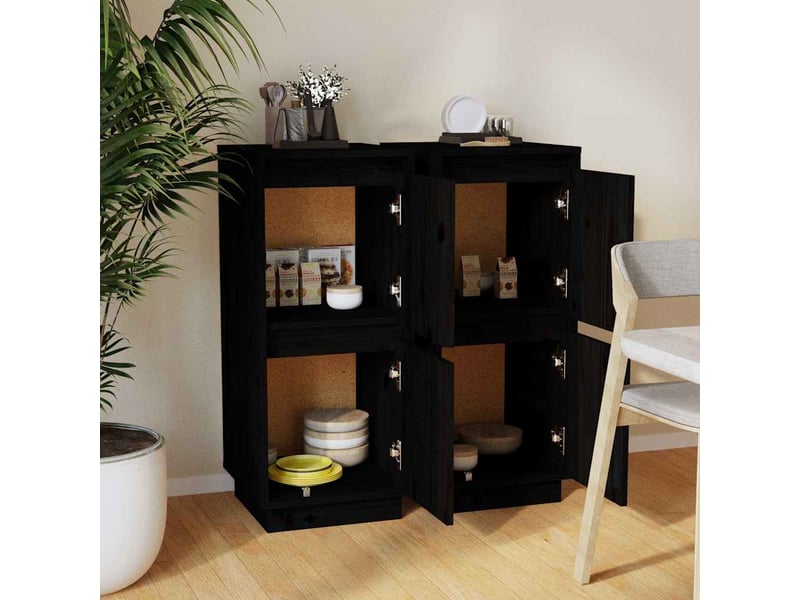  Buffets 2 pcs - bahut - meuble de rangement noir 31,5x34x75 cm bois massif de pin  - Conforama C