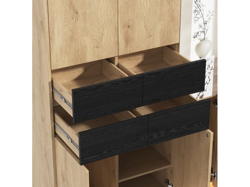  Garde-robe d'entrée 200x47x200 cm avec miroir et led, mdf, bois, grande armoire de rangement entrée et dressing, déco  - Conforama E