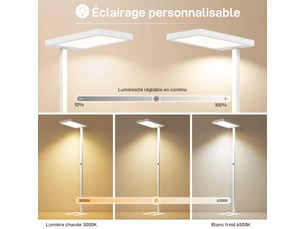 Lampadaire sur pied salon led dimmable spectre complet pour le soin des yeux télécommande blanc 60 x 32 x 196 cm