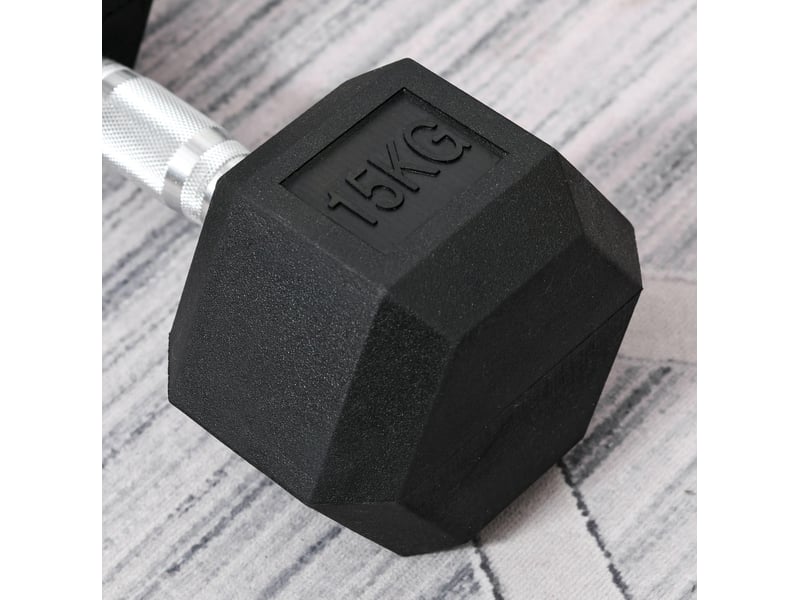 Haltère hexagonal 15 kg 33,6 cm – noir – poignée moletée antidérapante en métal pour entraînement - Conforama D