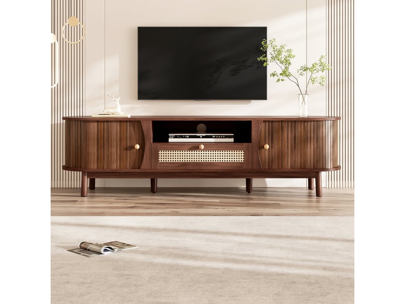  Meuble tv rotin et noyer avec portes coulissantes 165cm  - Conforama B
