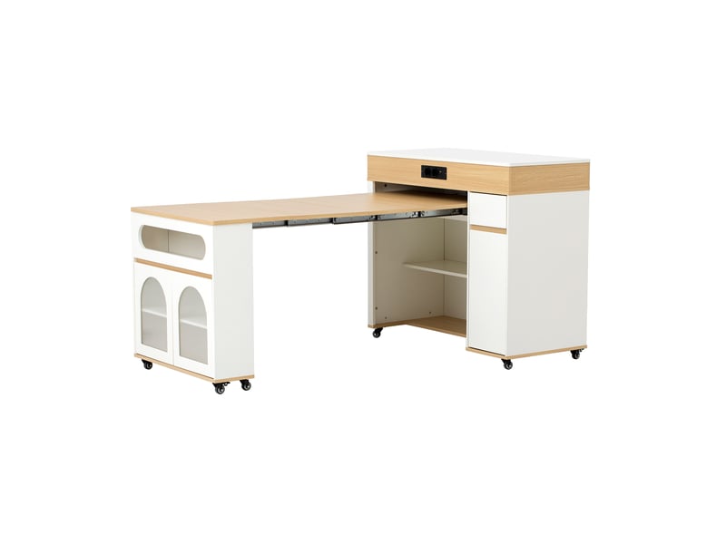  Desserte de cuisine extensible sur roulettes avec 3 portes, 1 tiroir, prises et vitres pour cuisine et salle à manger  - Conforama A
