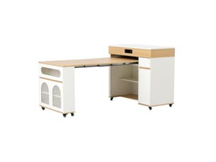 Desserte de cuisine extensible sur roulettes avec 3 portes, 1 tiroir, prises et vitres pour cuisine et salle à manger