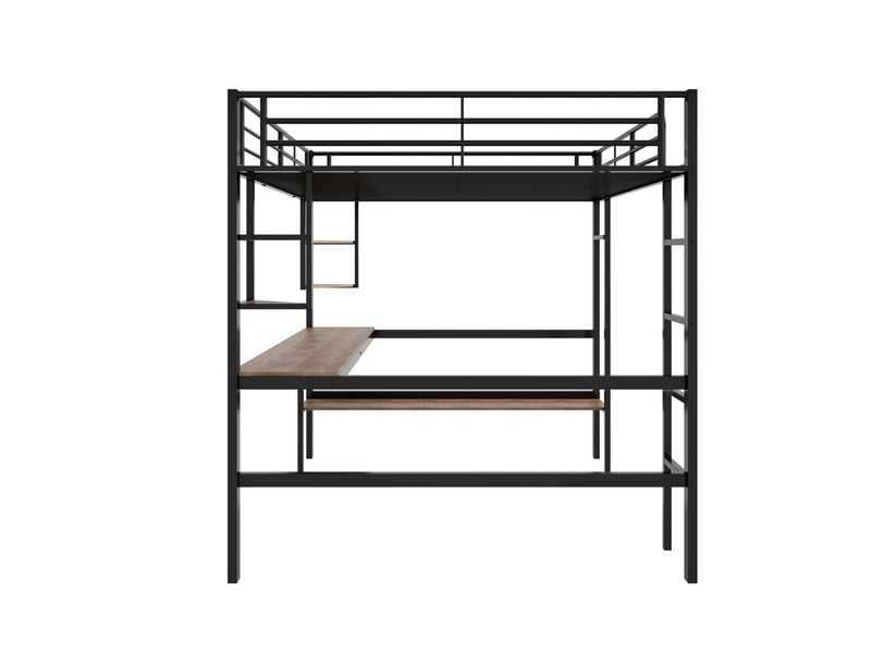  Lit mezzanine 140x200 cm avec bureau et bibliothèque métal et mdf noir sans matelas  - Conforama A