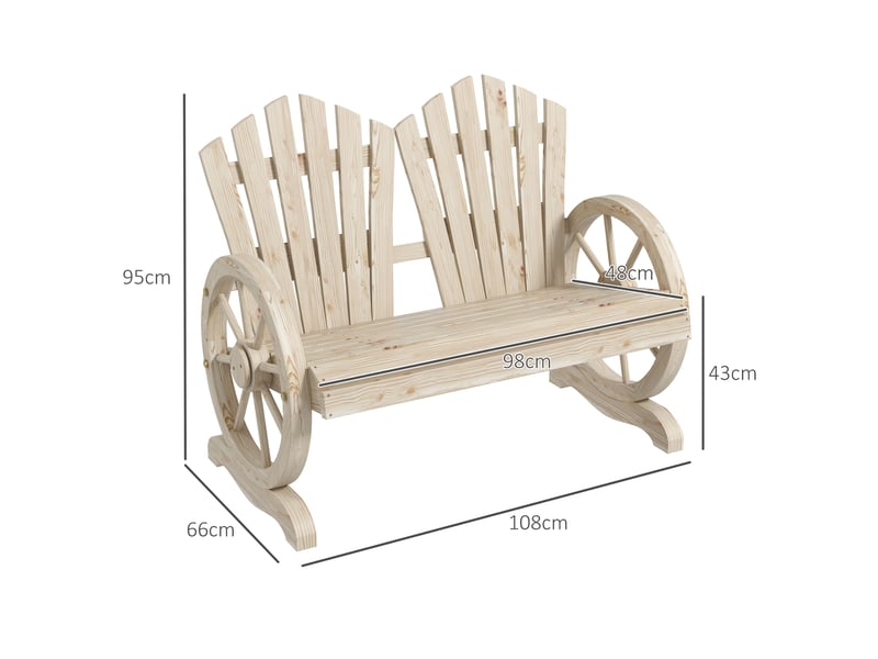  Banc de jardin en bois de style champêtre avec accoudoirs à roulettes, 108 x 66 x 95 cm, bois naturel  - Conforama E