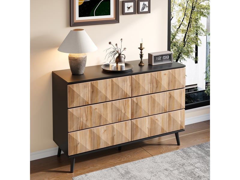 Buffet 120x40x85 cm - meuble de rangement large avec 6 rangements et design contemporain - Conforama W