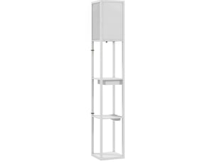 Lampadaire avec 3 étagères en mdf blanc, usb-a, usb-c et prise, interrupteur au pied, 26x26x159 cm
