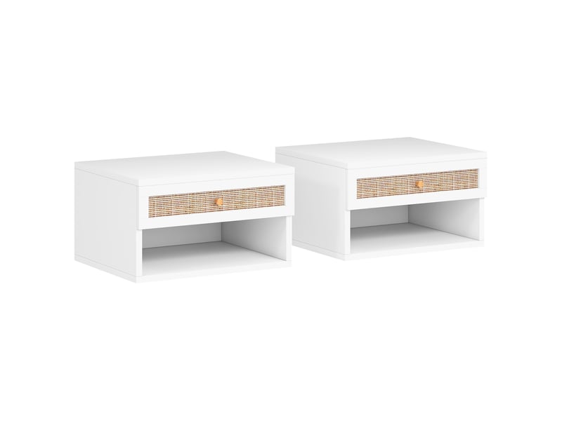  Lot de 2 tables de chevet murales tiroir coulissant, plateau - en bois dim. 40l x 34l x 23h cm, niche  - Conforama B