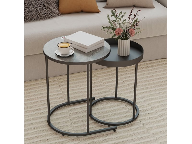  Tables basses gigognes avec 2 tables, plateau à rebord antidérapant, style industriel, en métal, gris  - Conforama B