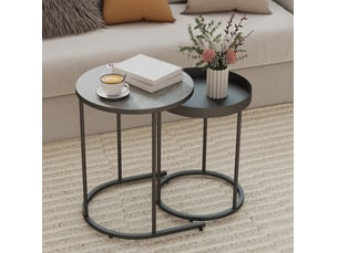 Tables basses gigognes avec 2 tables, plateau à rebord antidérapant, style industriel, en métal, gris