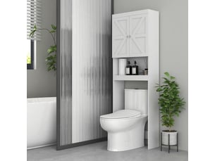 Armoire de rangement dessus des toilettes, meuble de salle de bain placard 2 portes étagère blanc 58,5l x 23l x 170h cm
