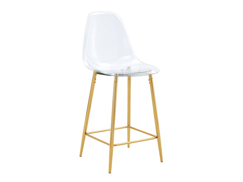  Tabouret de bar transparent avec repose-pieds, design moderne, en plastique et métal doré  - Conforama A