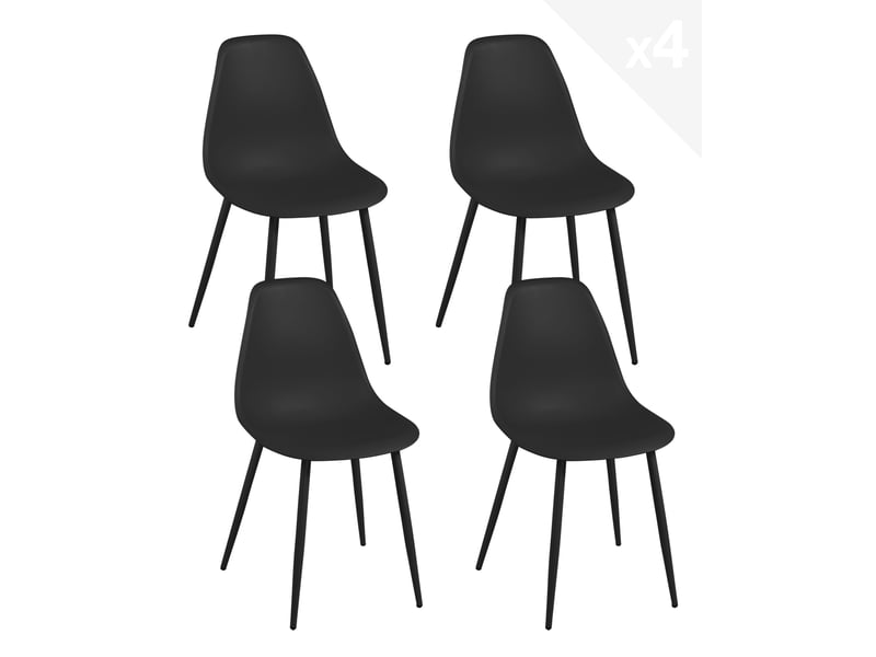  Lot de 4 chaises de cuisine nova noires avec assise en plastique et pieds métal 657-NOVA - Conforama A