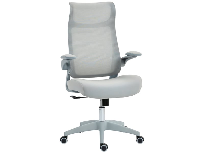  Chaise de bureau ergonomique avec accoudoirs réglables, dossier et appui-tête en maille, grise  - Conforama B