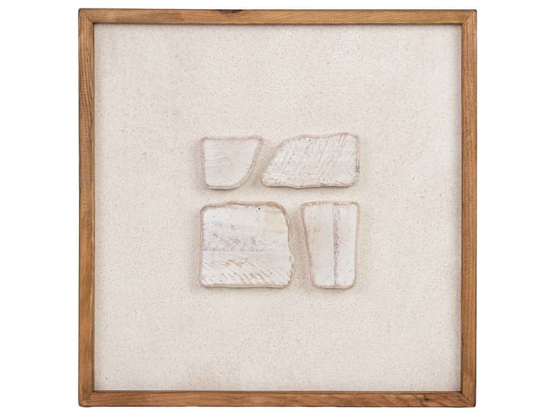 Tableau artisanal en bois recyclé relief beige et blanc 52x4x52 cm h - Conforama B