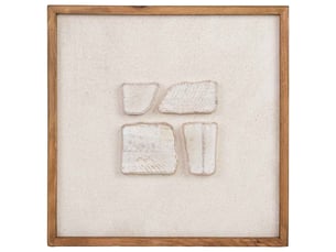 Tableau artisanal en bois recyclé relief beige et blanc 52x4x52 cm h
