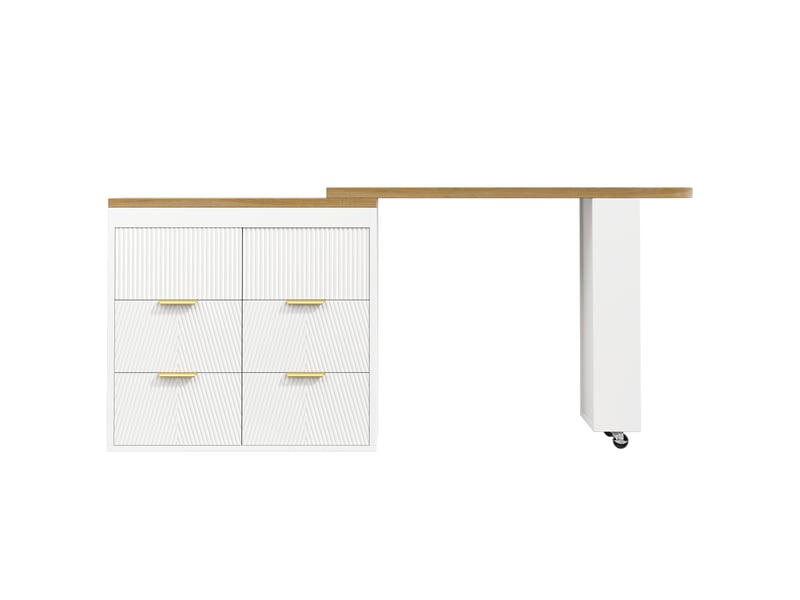 Table de bar extensible pivotante 128-203x39x90 cm avec 6 tiroirs, buffet multifonction mdf blanc  - Conforama A