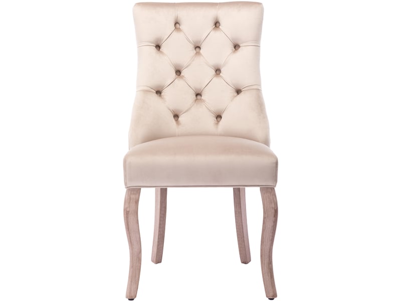  Lot de 6 chaises de salle à manger beige en velours, dossier haut capitonné, pieds en bois massif  - Conforama A