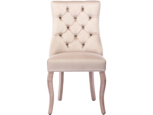 Lot de 6 chaises de salle à manger beige en velours, dossier haut capitonné, pieds en bois massif
