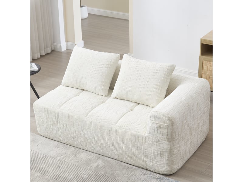  Canapé 2 places tissu en chenille douce avec coussins,canapé avec poches latérales,canapé modulable,design moderne beige 158x90x60cm - Conforama B