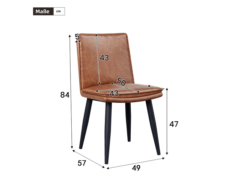  Lot de 4 chaises de salle à manger 49x57x84 cm conception en polyuréthane et métal marron  - Conforama C