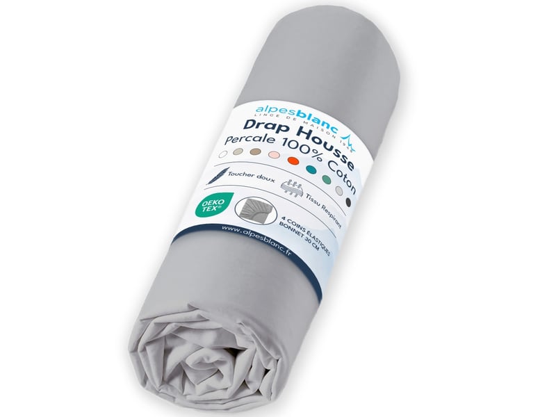  Drap housse 100% percale de coton 80 filscm² - grand bonnet 30 cm – fabrication européenne – doux, résistant – oeko-tex®  - Conforama A