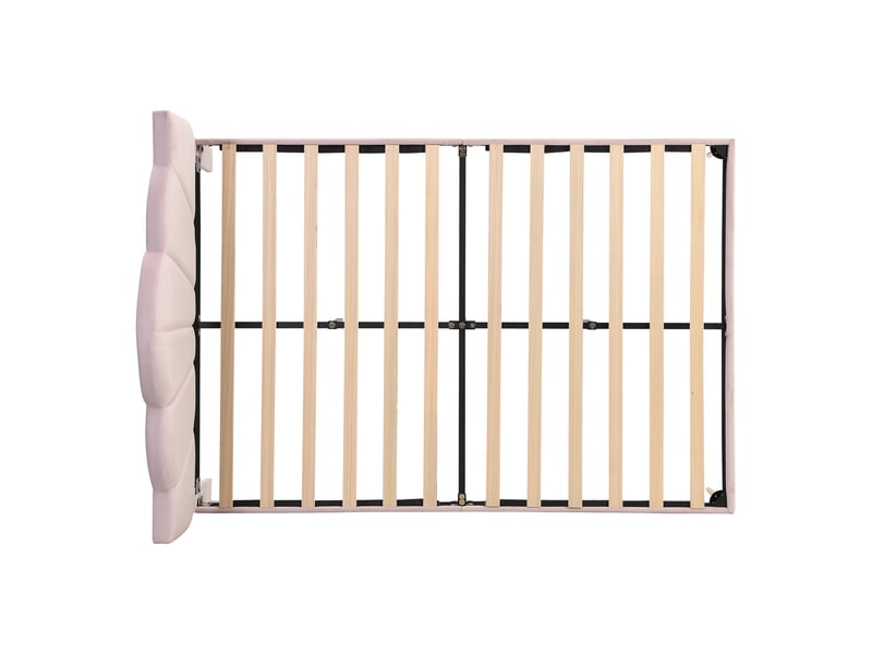  Lit enfant 140x190 cm, lit en forme de coquille avec pieds en fer doré, tête de lit réglable en hauteur, sommier à lattes en bois, rose  - Conforama W